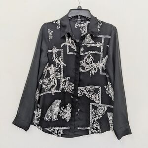 Forever 21 Black and White Patterned Sheer Top